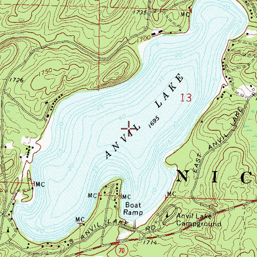 Topographic Map of Anvil Lake, WI