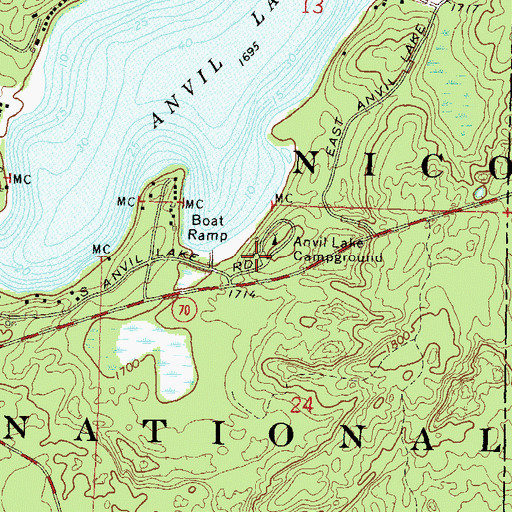 Topographic Map of Anvil Lake Campground, WI