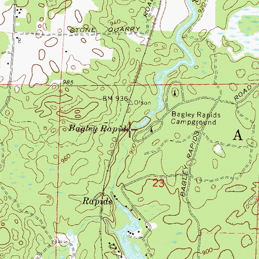 Topographic Map of Bagley Rapids, WI