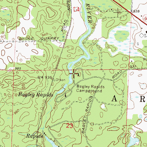 Topographic Map of Bagley Rapids Campground, WI