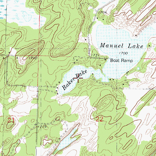 Topographic Map of Baker Lake, WI