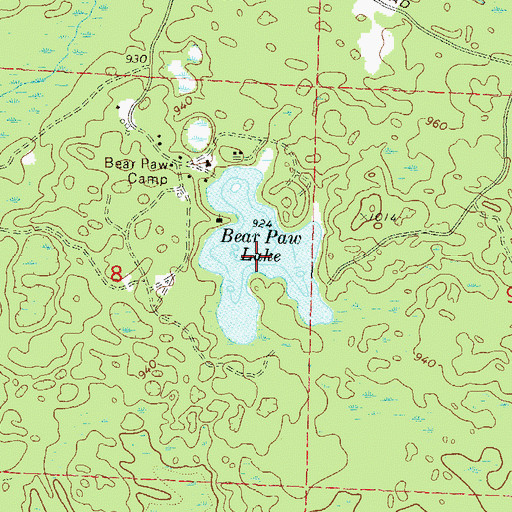 Topographic Map of Bear Paw Lake, WI
