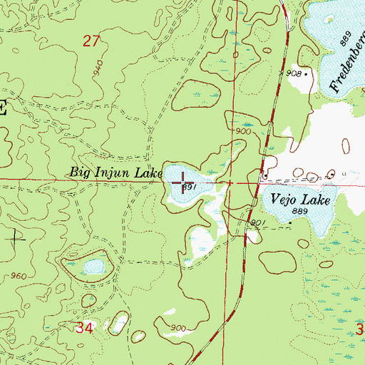 Topographic Map of Big Injun Lake, WI