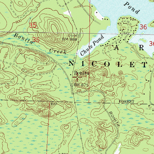 Topographic Map of Bonita, WI