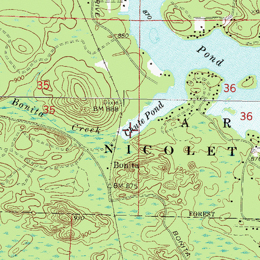 Topographic Map of Bonita Creek, WI