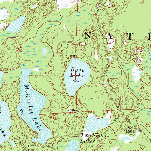 Topographic Map of Bose Lake, WI