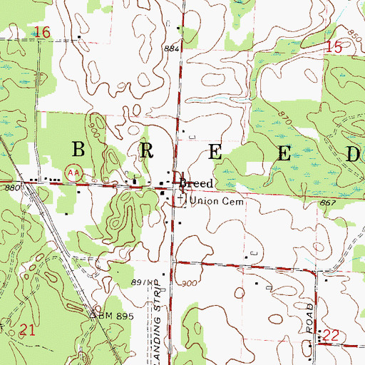 Topographic Map of Breed, WI