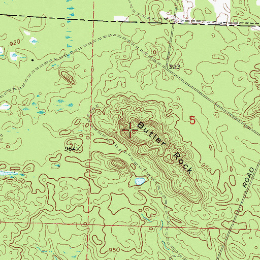 Topographic Map of Butler Rock, WI
