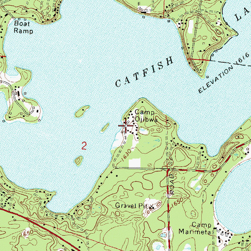 Topographic Map of Camp Ojibwa, WI