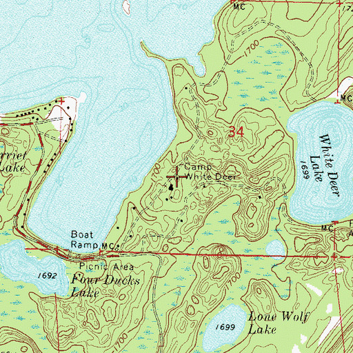 Topographic Map of Camp White Deer, WI