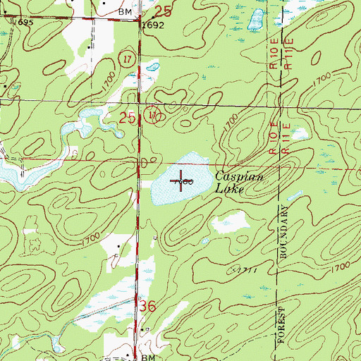 Topographic Map of Caspian Lake, WI
