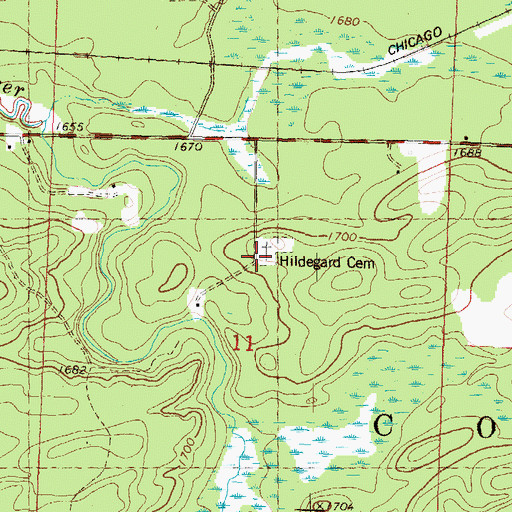 Topographic Map of Hildegard Cemetery, WI
