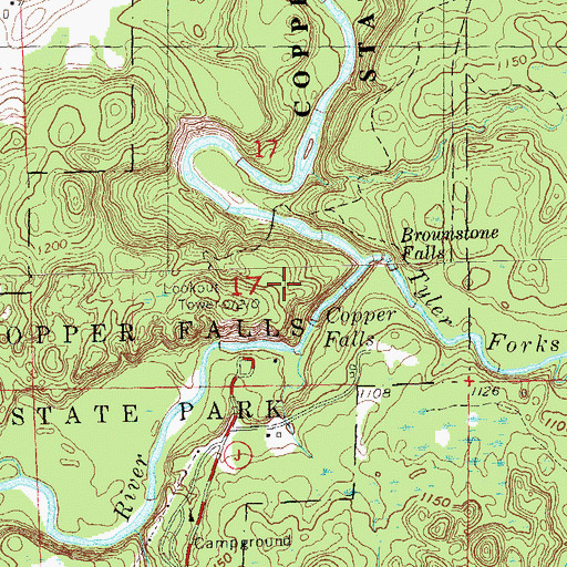 Topographic Map of Copper Falls State Park, WI