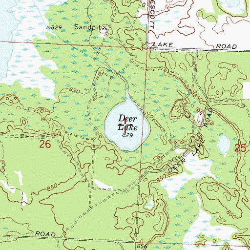 Topographic Map of Deer Lake, WI