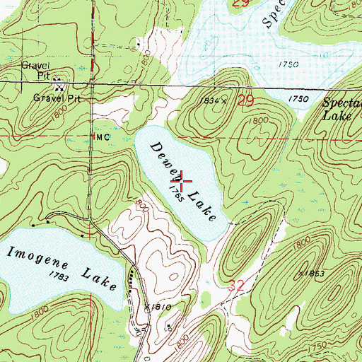 Topographic Map of Dewey Lake, WI