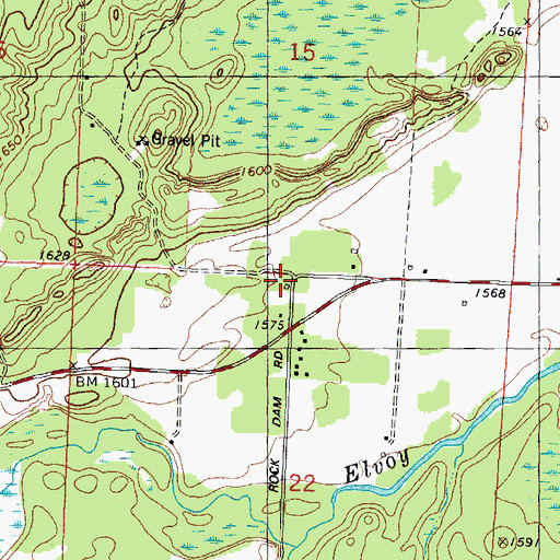 Topographic Map of Elvoy School, WI