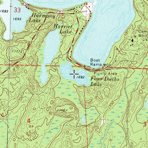 Topographic Map of Four Ducks Lake, WI