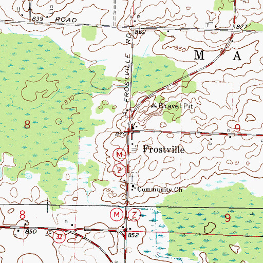 Topographic Map of Frostville, WI