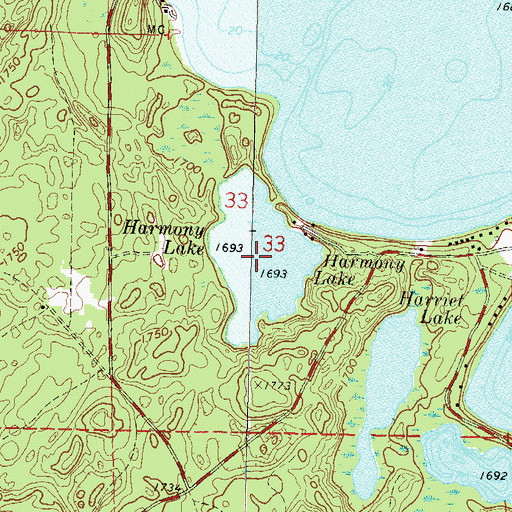 Topographic Map of Harmony Lake, WI
