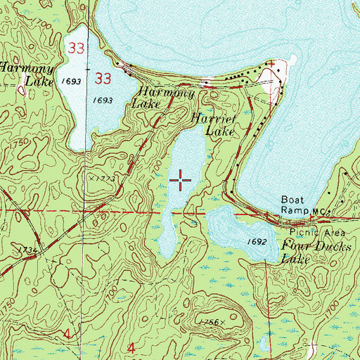 Topographic Map of Harriet Lake, WI