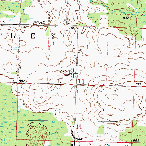 Topographic Map of Hickory Cemetery, WI