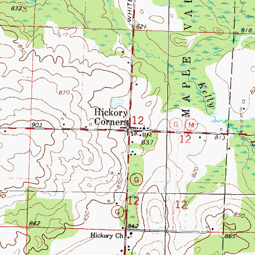 Topographic Map of Hickory Corners, WI