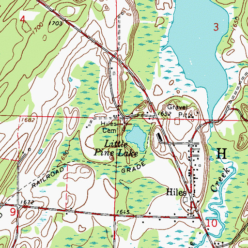Topographic Map of Hiles Cemetery, WI
