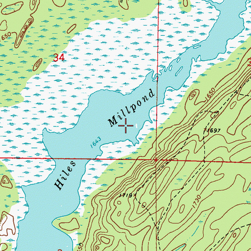 Topographic Map of Hiles Millpond, WI