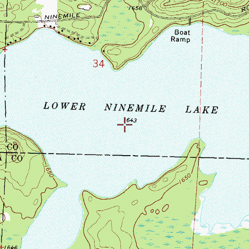 Topographic Map of Lower Ninemile Lake, WI