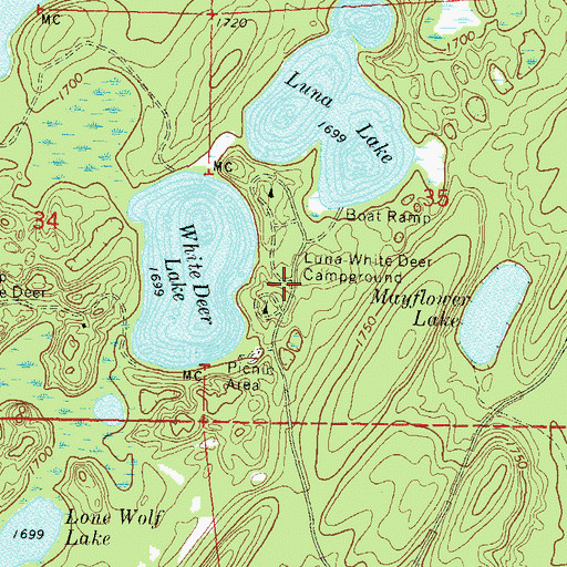 Topographic Map of Luna-White Deer Campground, WI