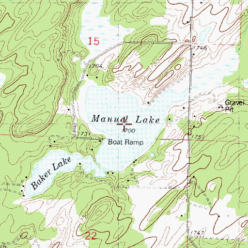 Topographic Map of Manuel Lake, WI