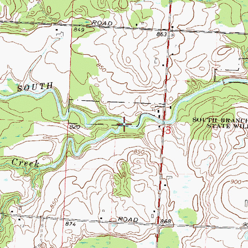 Topographic Map of Pecore Creek, WI