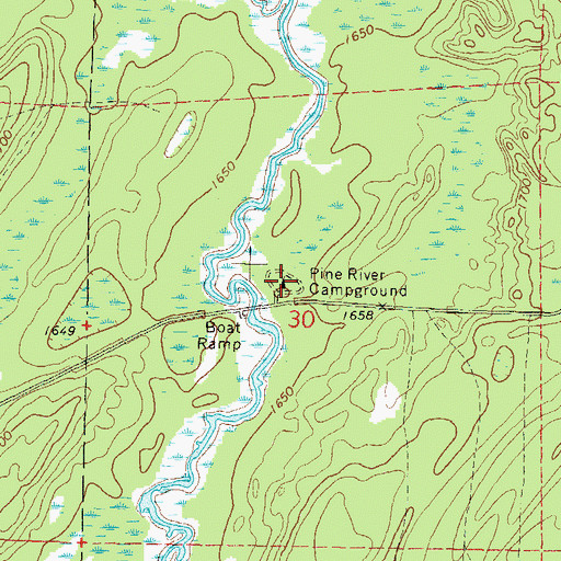 Topographic Map of Pine River Campground, WI