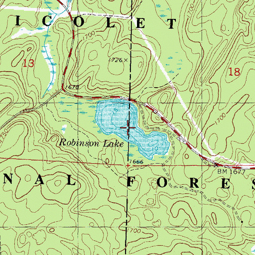 Topographic Map of Robinson Lake, WI
