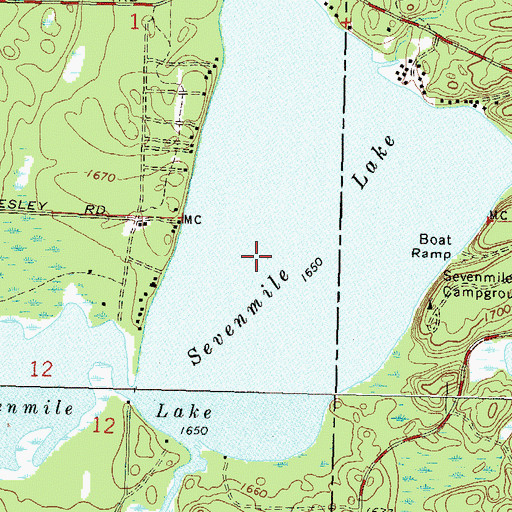 Topographic Map of Sevenmile Lake, WI