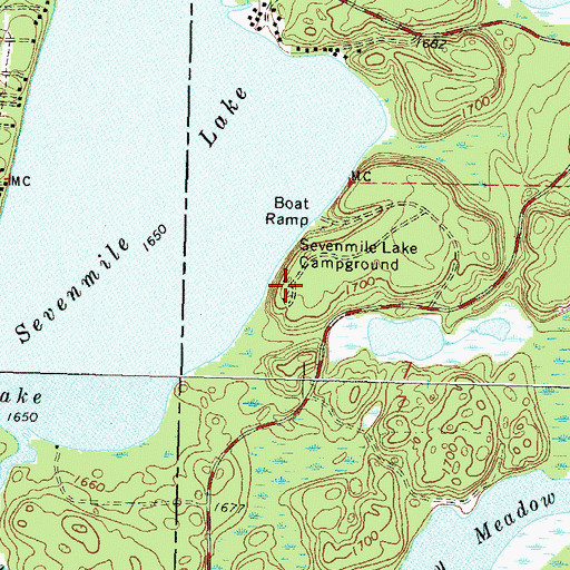 Topographic Map of Sevenmile Lake Campground, WI