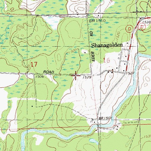 Topographic Map of Shanagolden, WI