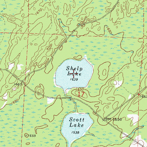 Topographic Map of Shelp Lake, WI