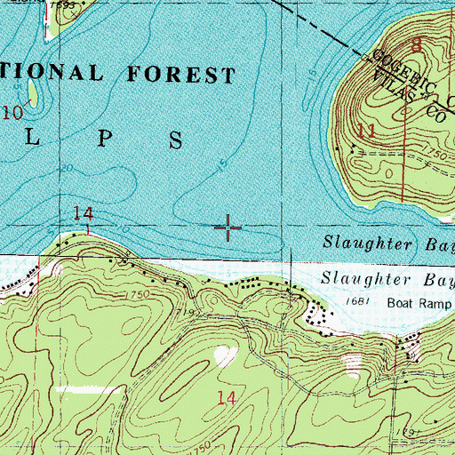 Topographic Map of Slaughter Bay, WI