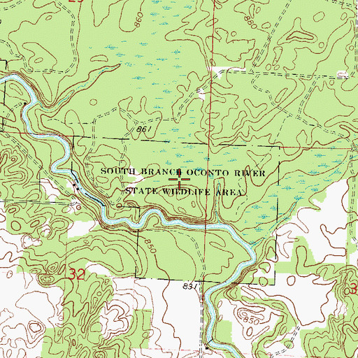 Topographic Map of South Branch Oconto River State Wildlife Area, WI