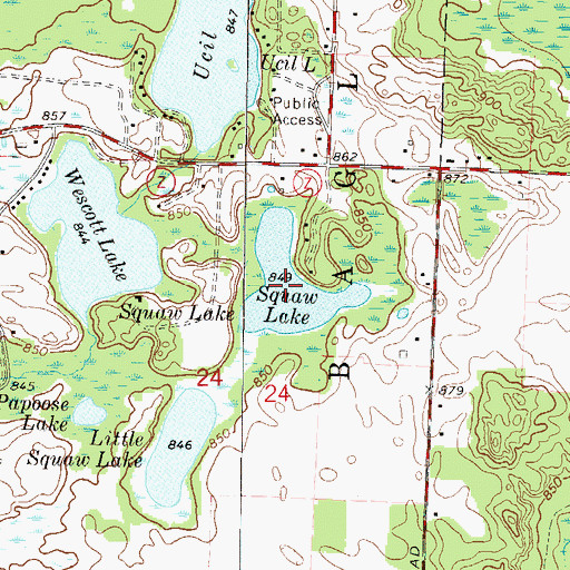 Topographic Map of Squaw Lake, WI