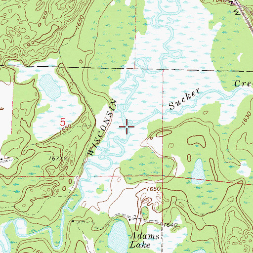 Topographic Map of Sucker Creek, WI