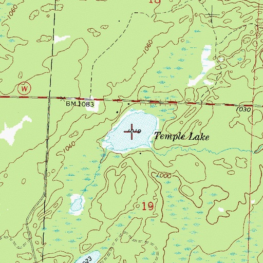 Topographic Map of Temple Lake, WI