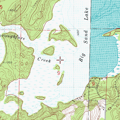Topographic Map of Thoroughfare Creek, WI