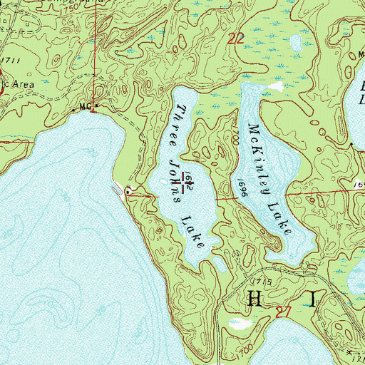 Topographic Map of Three Johns Lake, WI