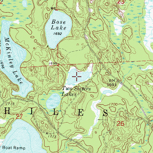 Topographic Map of Two Sisters Lakes, WI
