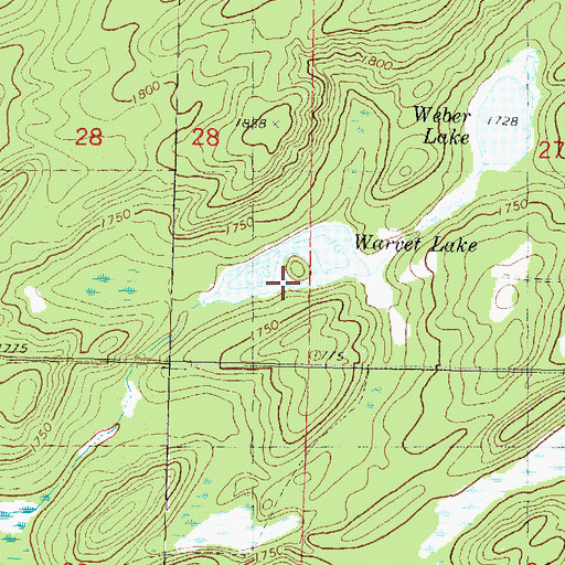 Topographic Map of Warvet Lake, WI