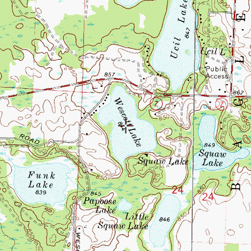Topographic Map of Wescott Lake, WI