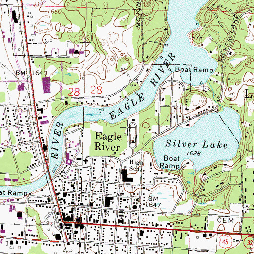 Topographic Map of Trees for Tomorrow Recreation Site, WI