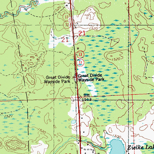 Topographic Map of Great Divide Wayside Park, WI
